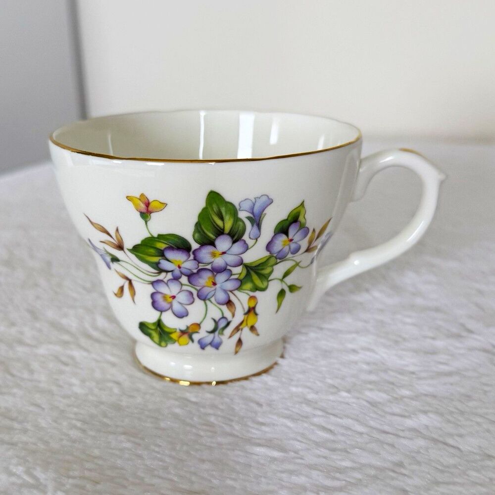Vintage Duchess Bone China Tea Cup Violets Yellow Primrose Gold Rim England